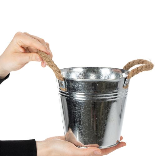 Blecheimer mit Seilgriffen glänzend Ø16cm | Floristik21.de