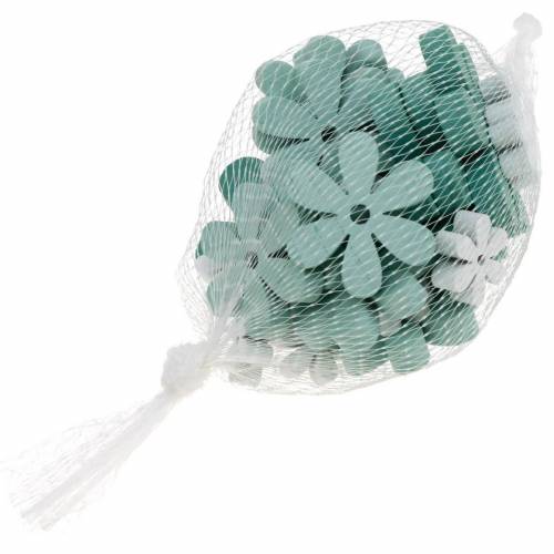 Floristik21 Streudeko Blüte Grün, Mint, Weiß Holz Blumen zum Streuen 29 St