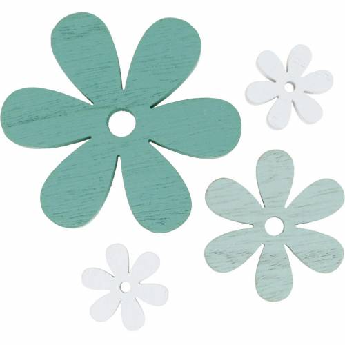 Floristik21 Streudeko Blüte Grün, Mint, Weiß Holz Blumen zum Streuen 29 St