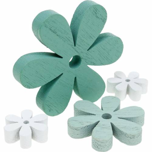 Floristik21 Streudeko Blüte Grün, Mint, Weiß Holz Blumen zum Streuen 29 St