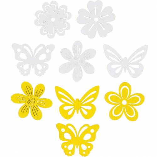 Artikel Blumen und Schmetterlinge zum Streuen Gelb, Weiß Holz Streudeko Frühlingsdeko 72St