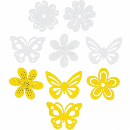 Blumen und Schmetterlinge zum Streuen Gelb, Weiß Holz Streudeko Frühlingsdeko 72 St