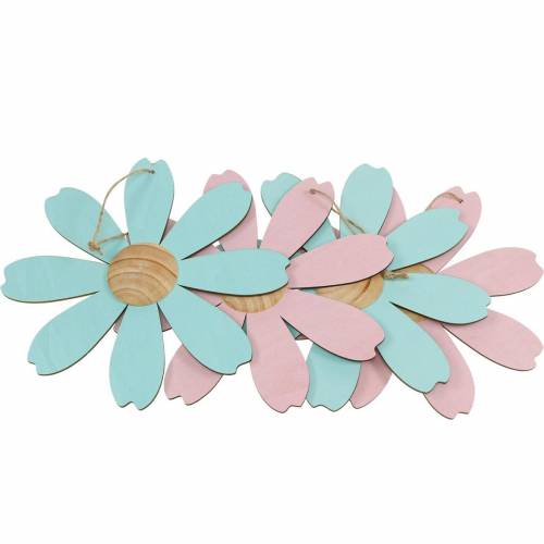Floristik21 Blumen aus Holz zum Hängen, Frühlingsdeko, Holzblume Rosa und Blau, Sommer, Deko-Blüten 4St