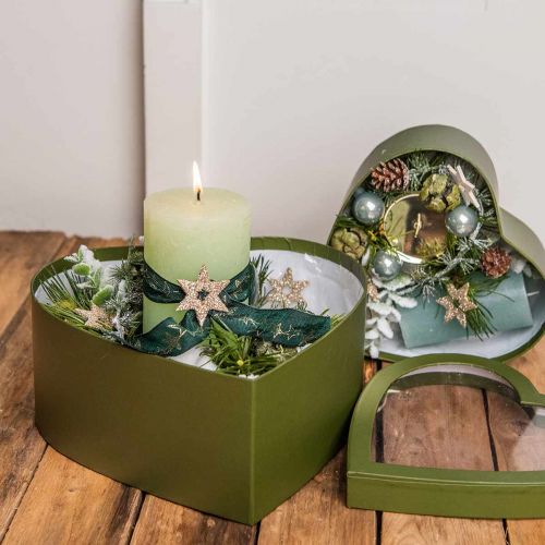 Blumen Geschenkbox Herz Flowerbox Grün 24/21,5/19cm 3er-Set