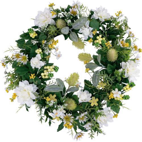 Floristik21 Türkranz Wanddeko Blumen Dahlien Banksia Weiß Ø35cm