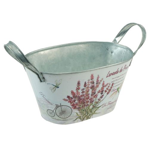 Floristik21 Blumenschale mit Griffen oval Metall Lavendel 32×15×15cm