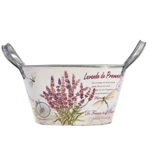 Artikel Blumenschale mit Griffen oval Metall Lavendel 26×13×14,5cm
