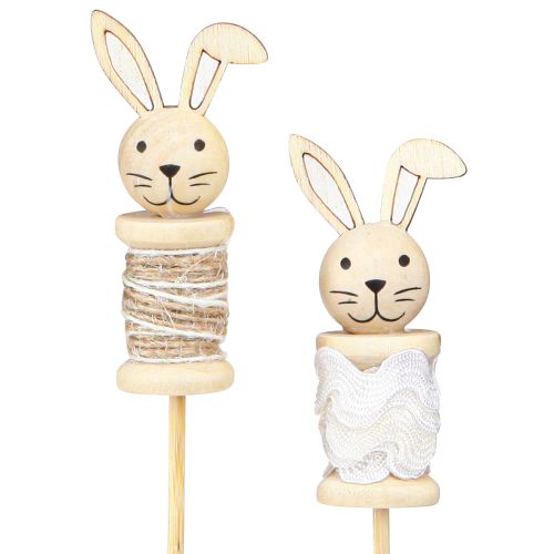 Floristik21 Osterdeko Blumenstecker Hase Holz Natur, Braun, Weiß 32cm 8er Set