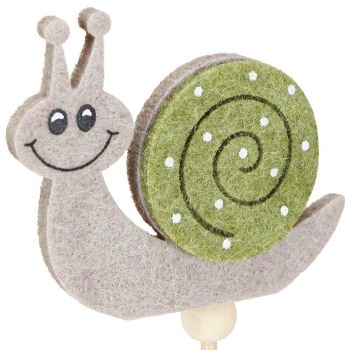 Artikel Blumenstecker Schnecke Holz Filz Grün 6,5cm - Verspielte Sommerdeko für Floristen
