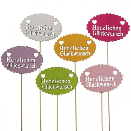 Floristik21 Blumenstecker Schriftzug, Strauß Deko Herzlichen Glückwunsch 9cm 18St