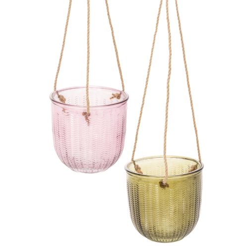 Blumentopf Glas Windlicht zum Hängen Lila Grün 14cm 2St