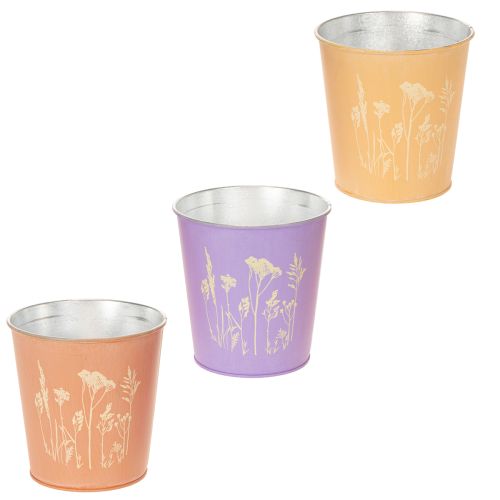 Blumentöpfe rund Metall 12cm Pastellfarben Blütenmotiv 3er-Set