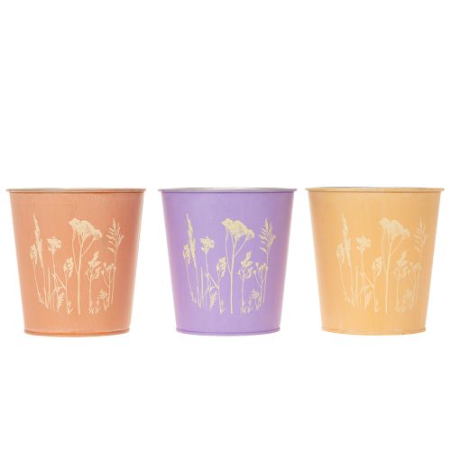 Blumentöpfe rund Metall 12cm Pastellfarben Blütenmotiv 3er-Set | Floristik21.de