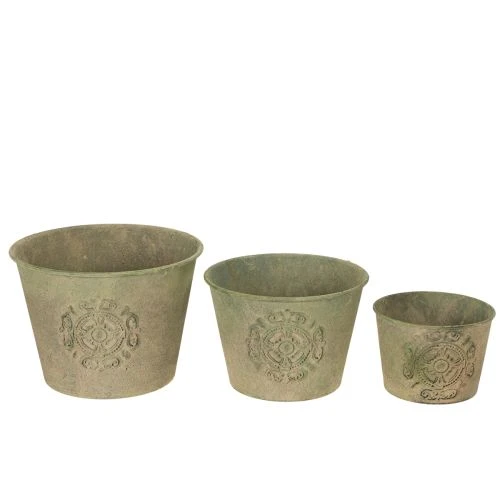 Blumentopf Metall Grün Vintage Ø22cm–13,5cm 3er-Set | Floristik21.de