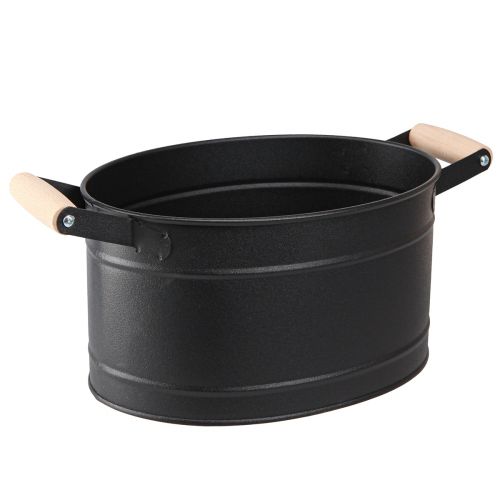 Floristik21 Blumentopf Metall Oval Griffe Schwarz 34x19,5x15cm - Dekoration