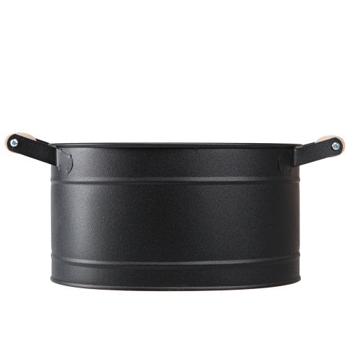 Artikel Blumentopf Metall Oval Griffe Schwarz 34x19,5x15cm - Dekoration