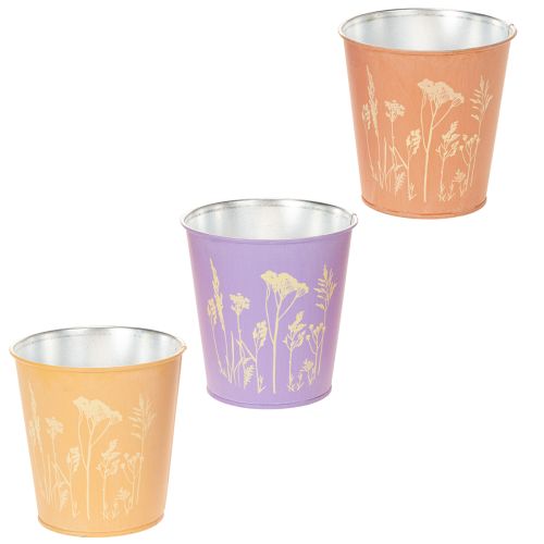 Metall-Übertopf 10 cm Pastellfarben Blumenmotiv 3er-Set