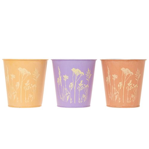 Metall-Übertopf 10 cm Pastellfarben Blumenmotiv 3er-Set | Floristik21.de