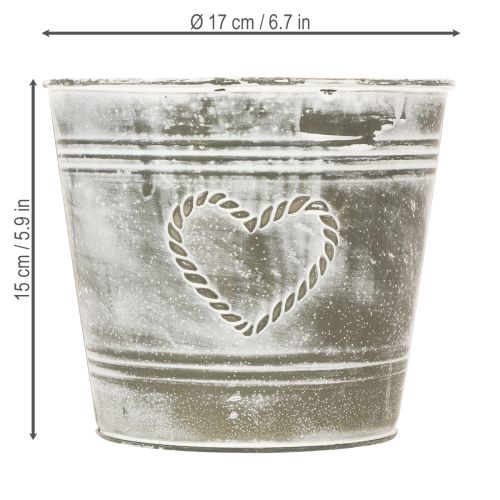 Artikel Blumentopf Shabby Chic Übertopf Metall Herz Ø17,5cm H15,5cm