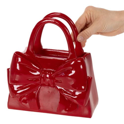Deko Vase Handtaschenform Schleife Polyresin Rot glänzend 22cm | Floristik21.de
