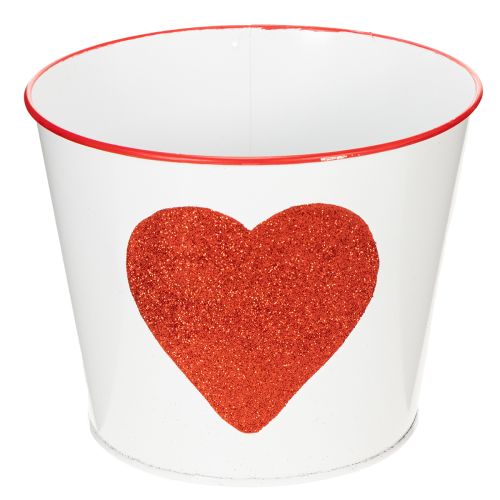 Blumentopf Weiß mit Herz in Rot Übertopf Pflanztopf Ø18cm H13,5cm einkaufen | Floristik21.de