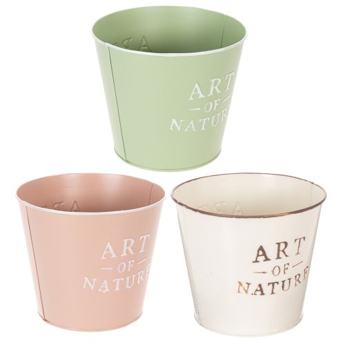 Blumentopf-Set aus Metall, rund, 17 cm, Pastellfarben, 3 Stück, für Innen | Floristik21.de