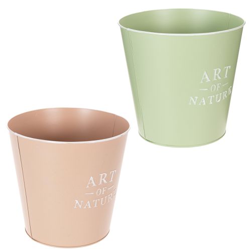 Runde Übertöpfe aus Zink, 22 cm, Grün und Rosa, 2 Stück | Floristik21.de
