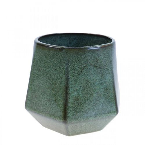 Blumentopf Keramik Übertopf Grün Sechseckig Ø14cm H12cm