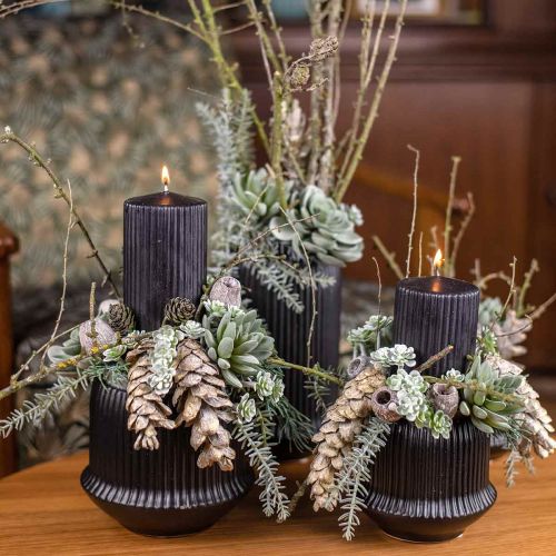 Floristik21 Blumentopf Keramik Übertopf Rillen Schwarz Ø14,5cm H12,5cm