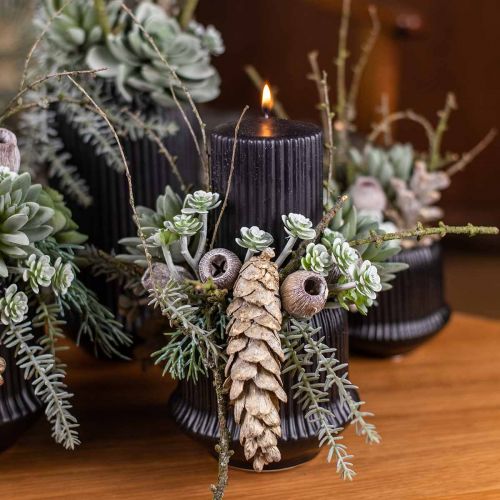 Floristik21 Blumentopf Keramik Übertopf Rillen Schwarz Ø12cm H10,5cm