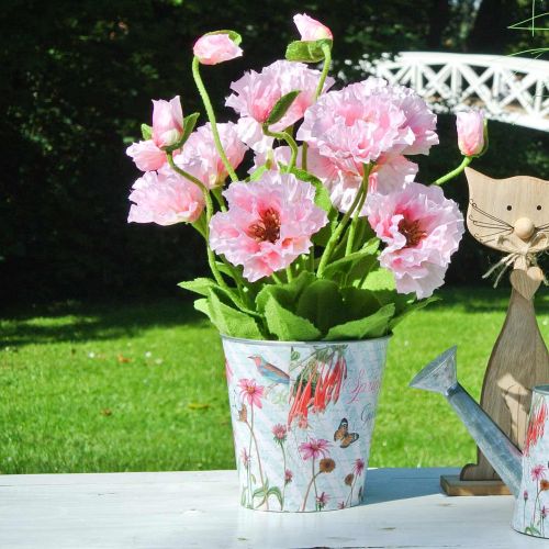 Blumentopf Metall Blumen Frühlingsdeko Übertopf Ø15cm H15,5cm