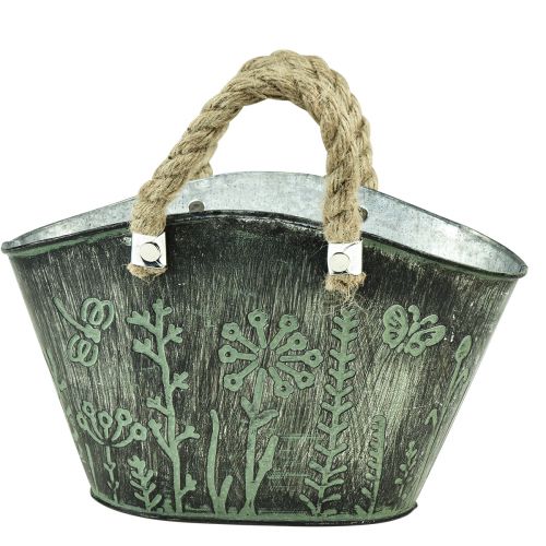 Floristik21 Blumentopf mit Griffen Tasche Metall Jute 19×13,5×13,5cm