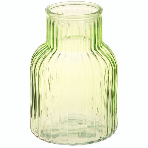 Blumenvase Grün Glas Retro Ø13,5cm H20cm Rillen Deko-Highlight