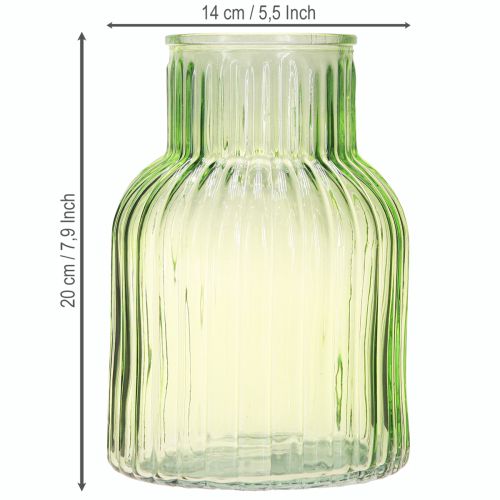 Artikel Blumenvase Grün Glas Retro Ø13,5cm H20cm Rillen Deko-Highlight