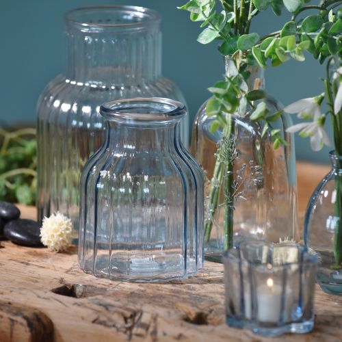 Blumenvase Glas Rillen Blau Ø11cm H14,5cm 2er Set Dekoration