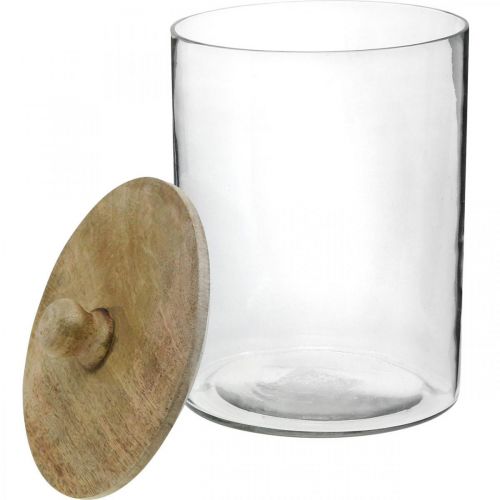 Floristik21 Glasdose, Bonboniere mit Holzdeckel, Dekoglas Naturfarben, Klar Ø17cm H24,5cm