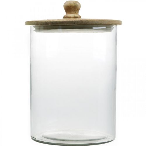 Floristik21 Glasdose, Bonboniere mit Holzdeckel, Dekoglas Naturfarben, Klar Ø17cm H24,5cm