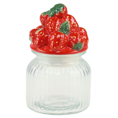 Floristik21 Bonboniere Glas mit Deckel Erdbeeren Keksglas Ø11cm H18cm