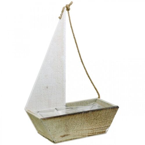 Floristik21 Deko-Schiff, Maritime Holzdeko, Segelboot zum Bepflanzen Weiß, Natur H37cm L25,5cm