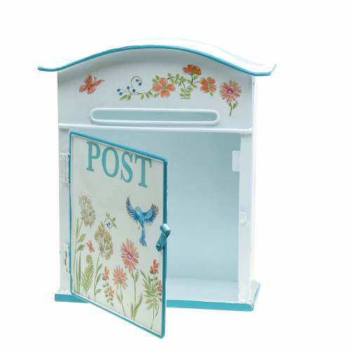 Floristik21 Deko Briefkasten mit Blumen Metall Weiß 27x10cm H31cm