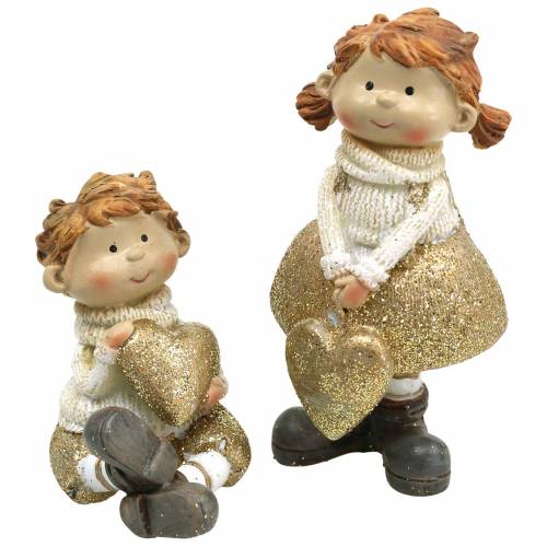 Deko-Figuren Brüderchen und Schwesterchen Gold, Glitter 10/6,5cm 2er-Set