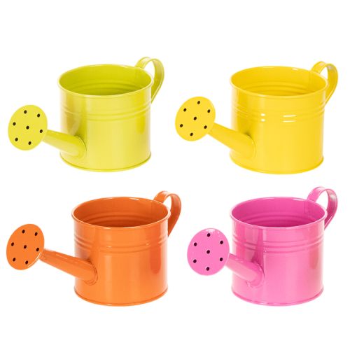 Bunte Gießkanne Deko Ø11cm H9,5cm zum Bepflanzen, Frühlingstischdeko Metall 8er-Set