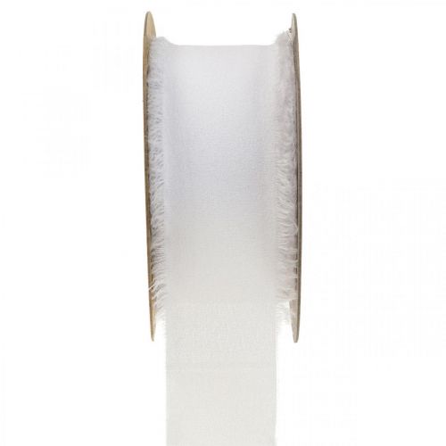 Chiffonband Weiß Stoffband Band mit Fransen 40mm 15m
