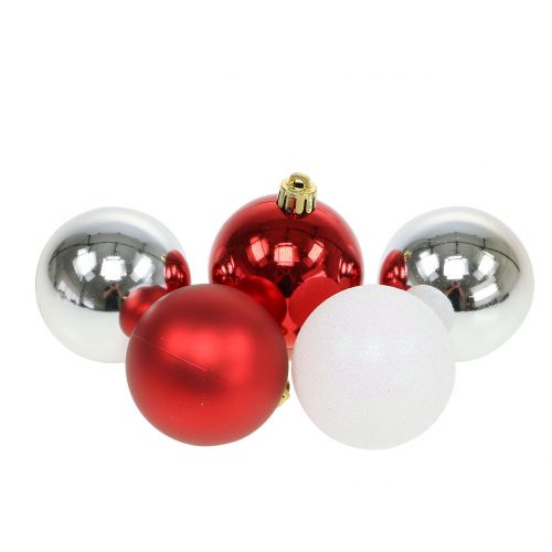 Floristik21 Weihnachtskugel Mix Weiß, Rot, Silber Ø5,5cm 30St