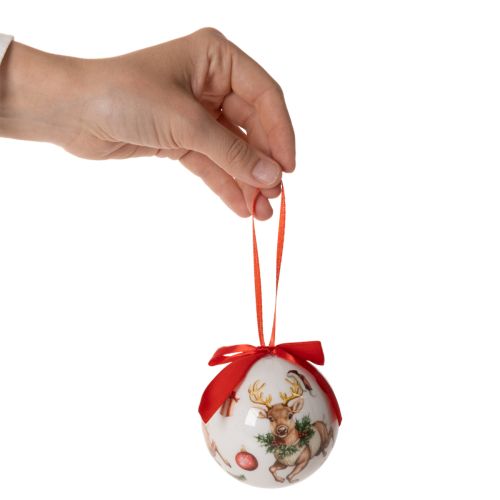 Weihnachtskugeln Kunststoff Hirschmotiv 7cm Rotband 4er-Set | Floristik21.de