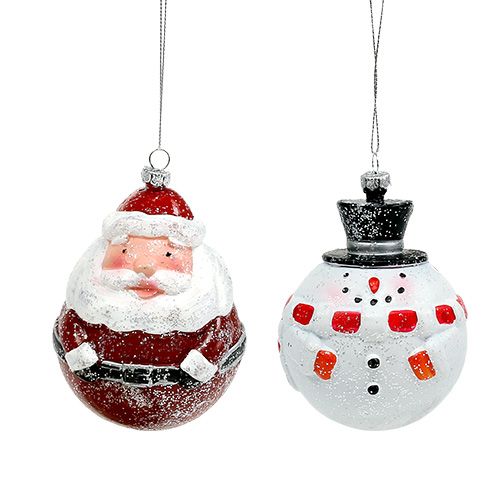 Floristik21 Christbaumschmuck Santa, Schneemann Plastik Ø8cm 2St