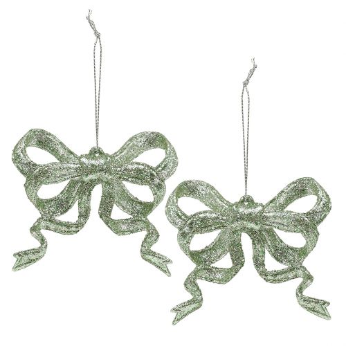 Floristik21 Christbaumschmuck Schleife 9cm mit Glitter Grün 12 St