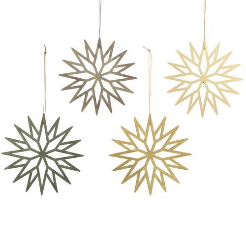 Artikel 8er Set Holz Schneeflocken Christbaumschmuck Grün 15cm - Naturdeko für Weihnachten