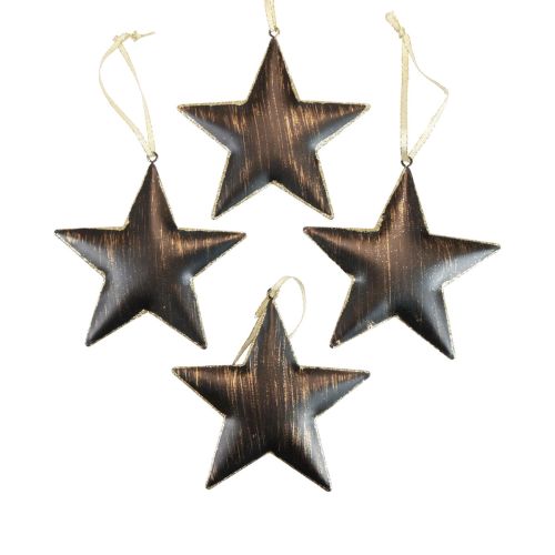 Floristik21 Christbaumschmuck Deko Stern Metall Schwarz Gold Ø11cm 4St