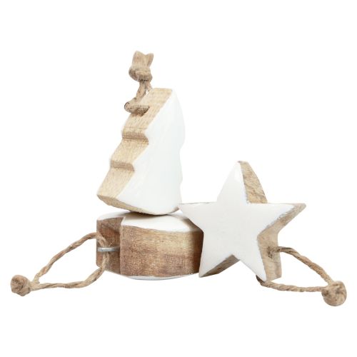 Artikel Christbaumschmuck Holz Mix Herz Stern Tannenbaum Weiß, Natur 5cm 27 St